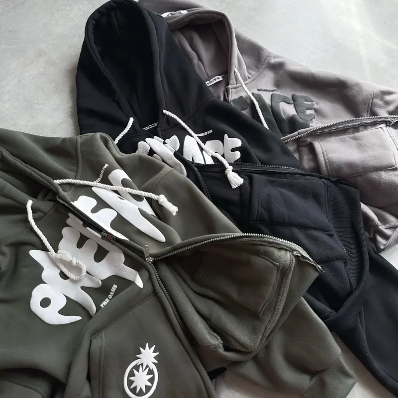 Áo Khoác In Nổi THREE STARS form Boxy, khoá kéo 2 đầu Unisex_SSSTore.Aesthetic 8