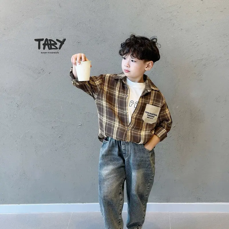 [TABY] Áo sơ mi kẻ phối túi phong cách, chất liệu vải sơ mi cao cấp mềm mại, tone màu HQ cho bé 8-30kg TH24A146 6