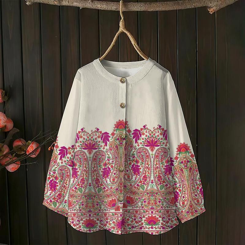 Product Introduction of 2025 NEW Ladies' Family Parent Child Shirt Women's Paisley Print Shirt Retro and Elegant Tops for Older Women Fashionable and Casual Muslim Shirts for Outdoor Travel Oversize Women's Shirts 28