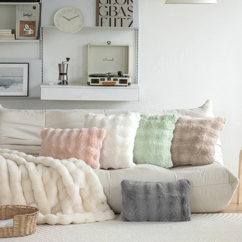 Simple Imitation Rabbit Hair Plush Cushion Cover Warm Bubble Velvet Pillow Case Soft Sofa Pillowcase Home Decor 1