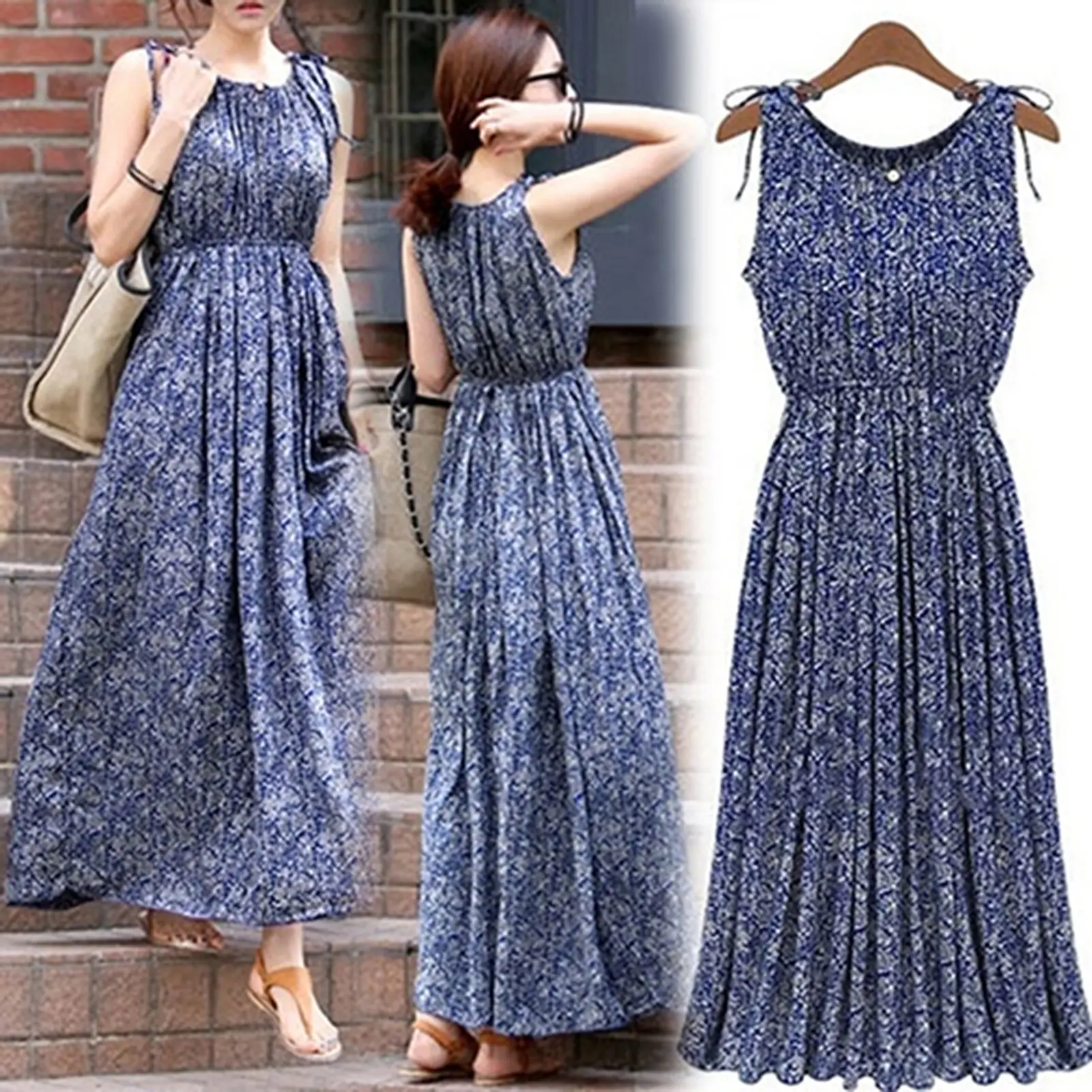 arunreh Dress Durable Sleeveless Cotton Blend Summer Floral Sleeveless Dresses for Evening Party