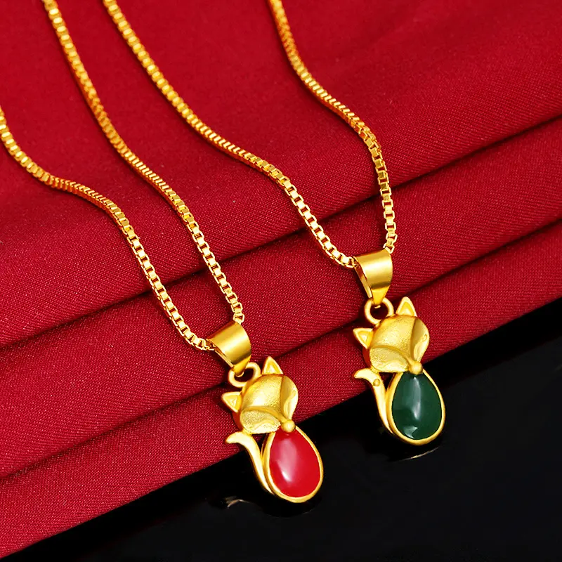 Mặt Dây Chuyền Chalcedony Giả Màu Xanh Lá Cây, Vàng Phù Sa, Dành Cho Phụ Nữ, Vòng Cổ Mặt Dây Chuyền Hình Cáo Jasper Giả, Không Phai Màu, Phụ Kiện Vàng Giả