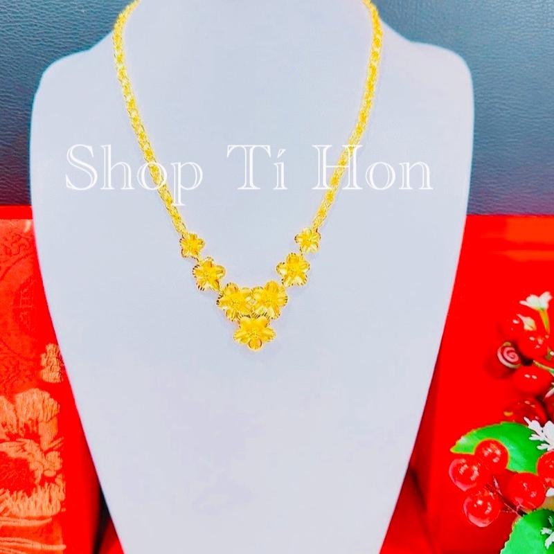 Dây chuyền hoa mai 7 bông khoá chữ S xi vàng 24