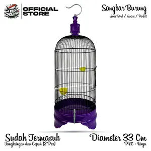Sangkar Kandang Burung LOVE BIRD / KENARI / PARKIT Diameter 33 Cm PVC Ungu | Sangkar Burung Besi Tebal Model Kapsul