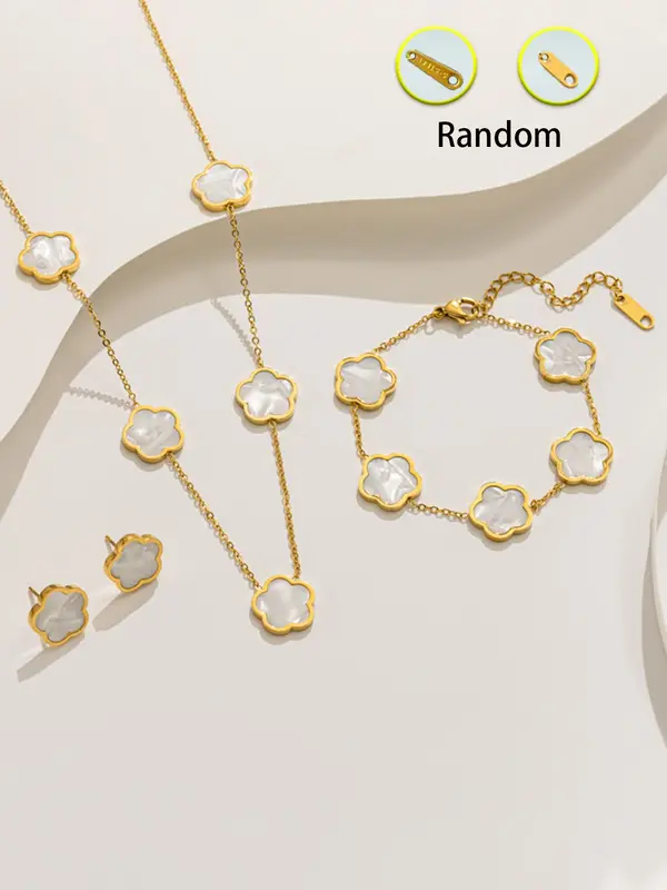 Summer 2025 Flower Design Vintage Jewelry Set, Gifts for Girlfriend, Stud Earrings & Necklace & Chain Bracelet for Party, Daily Clothing Decor, Trendy Clean Girl Jewellery for Women for Birthday Gift 2