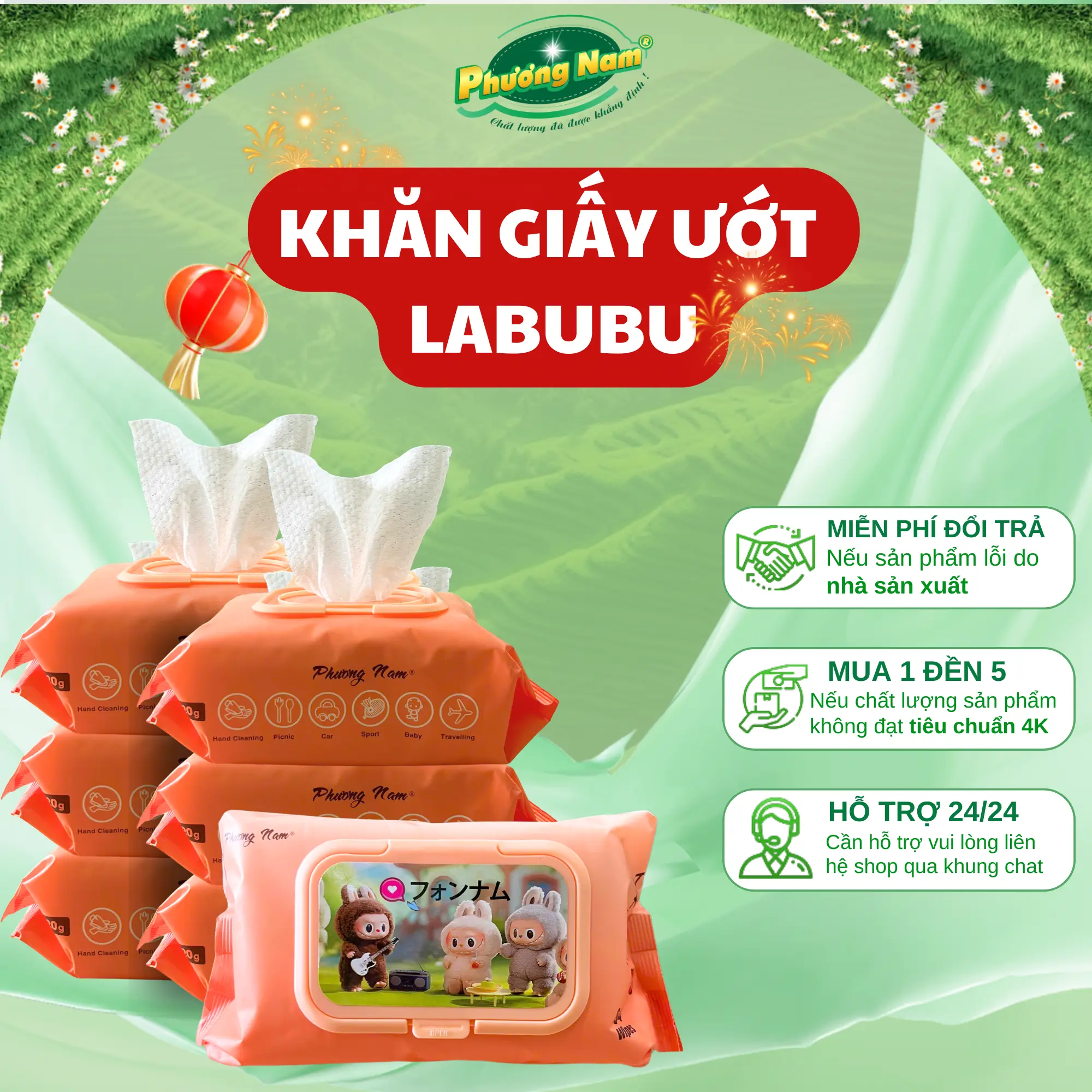 [Thùng 10 GÓI] Khăn ướt Labubu Phương Nam 84 Tờ Cho Bé - Tiện Lợi Đa Công Dụng