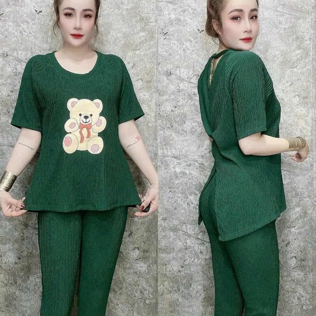 set đồ nữ quần dài sẽ sau lưng cỗ tròn phom ôm in con gấu kiểu giáng dễ thương mặc nhà thoải mái