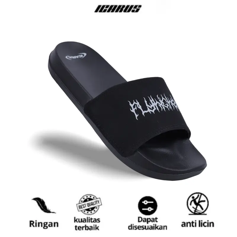 Icarus footwear - flyhigher | sandal slop pria wanita unisex sendal slop slippers  men Shoes Black Selop 0