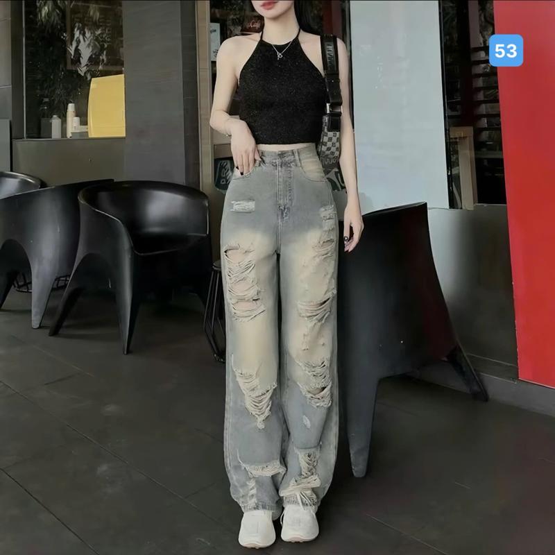  Quần jean baggy nữ BG53 suông màu xanh phong cách Ulzzang - Quần rin nữ ống rộng OBOKFASHION Pants Women 