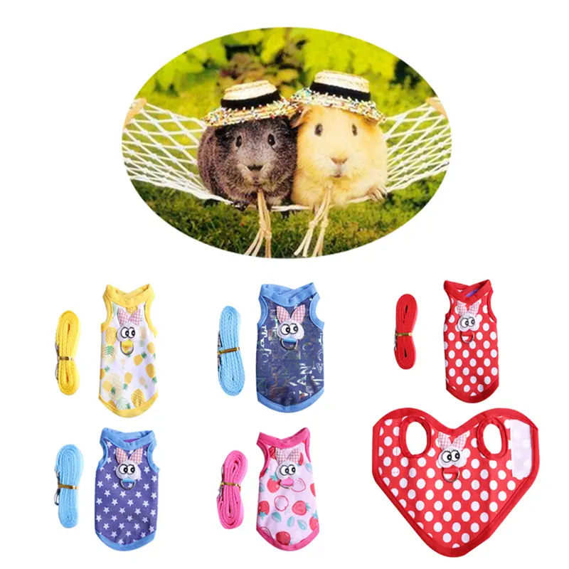 Xiahaone-Bộ Quần Áo Thú Cưng, Họa Tiết Ba Chiều, In Viền Bền, Vải Nhiệt Cảm Ứng Mềm Nhẹ, Thỏ, Hamster, Áo Vest, Dây Nịt Có Dây Xích Cho Chinchilla, 1 Bộ 2