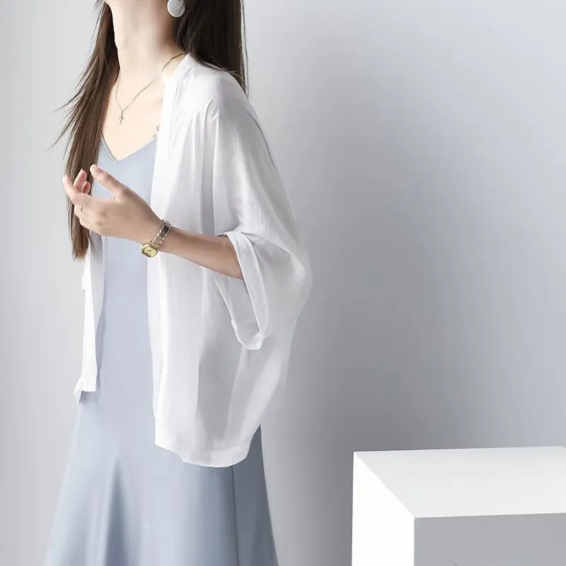 Áo Mùa Hè Kiểu Khăn Choàng, Áo Dáng Rộng Ngoại Cỡ, Áo Cardigan Mỏng, Áo Khoác Nhỏ Sành Điệu, Chống Nắng, Áo Điều Hòa, Thích Hợp Cho Váy, Ra Mắt Năm 2025