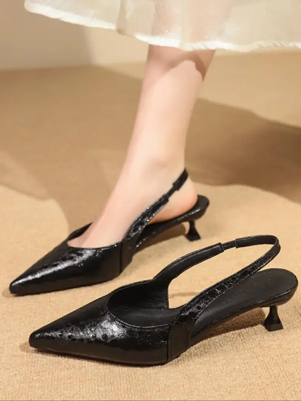 Women's Elegant Metallic Slip on Sandals, Trendy Pointed Toe High Heel Sandals, Fashionable Heeled Sandals for Summer, Walking Shoes 8