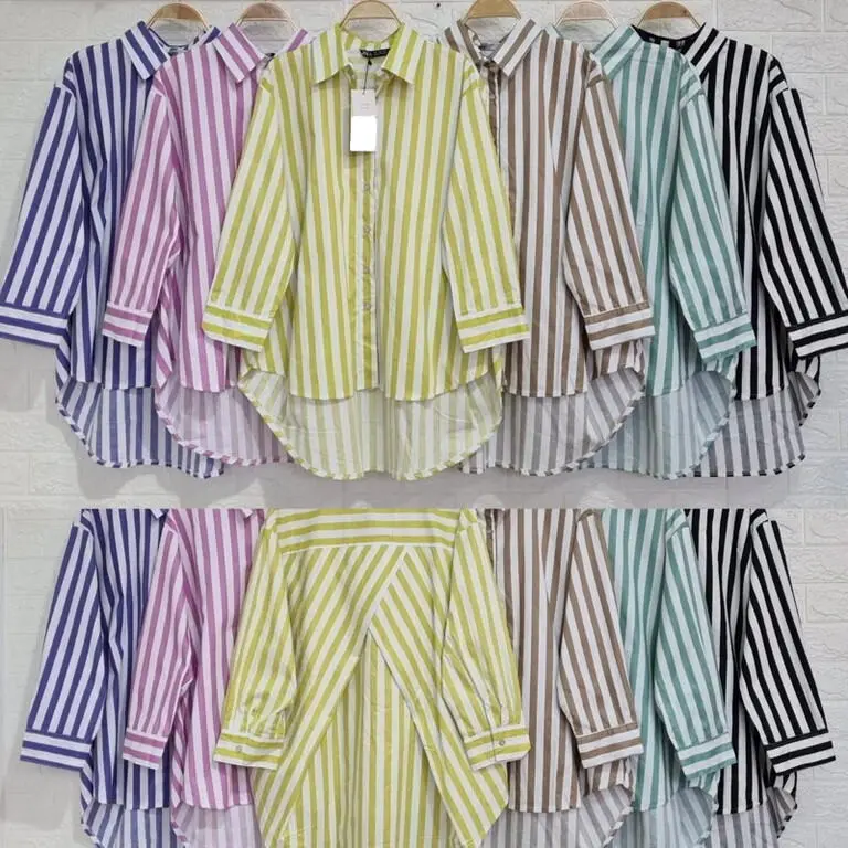 Kemeja Wanita Stripe Shirt Salur Silang Belakang Bahan Katun Rayon 4
