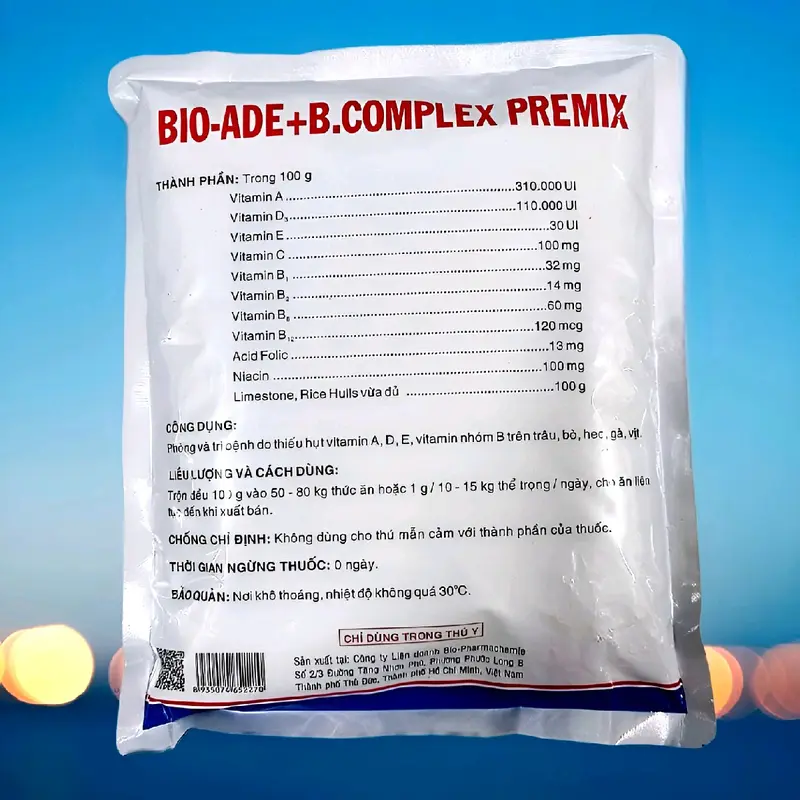 BIO ADE B.COMPLEX PREMIX gói 1kg cho gia súc gia cầm premix  cho gà, b complex 1