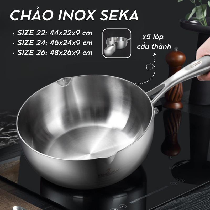 Product Introduction of Chảo inox Seka sâu lòng nguyên khối Inox 304 size 22cm/24cm/26cm - dùng được mọi loại bếp 2