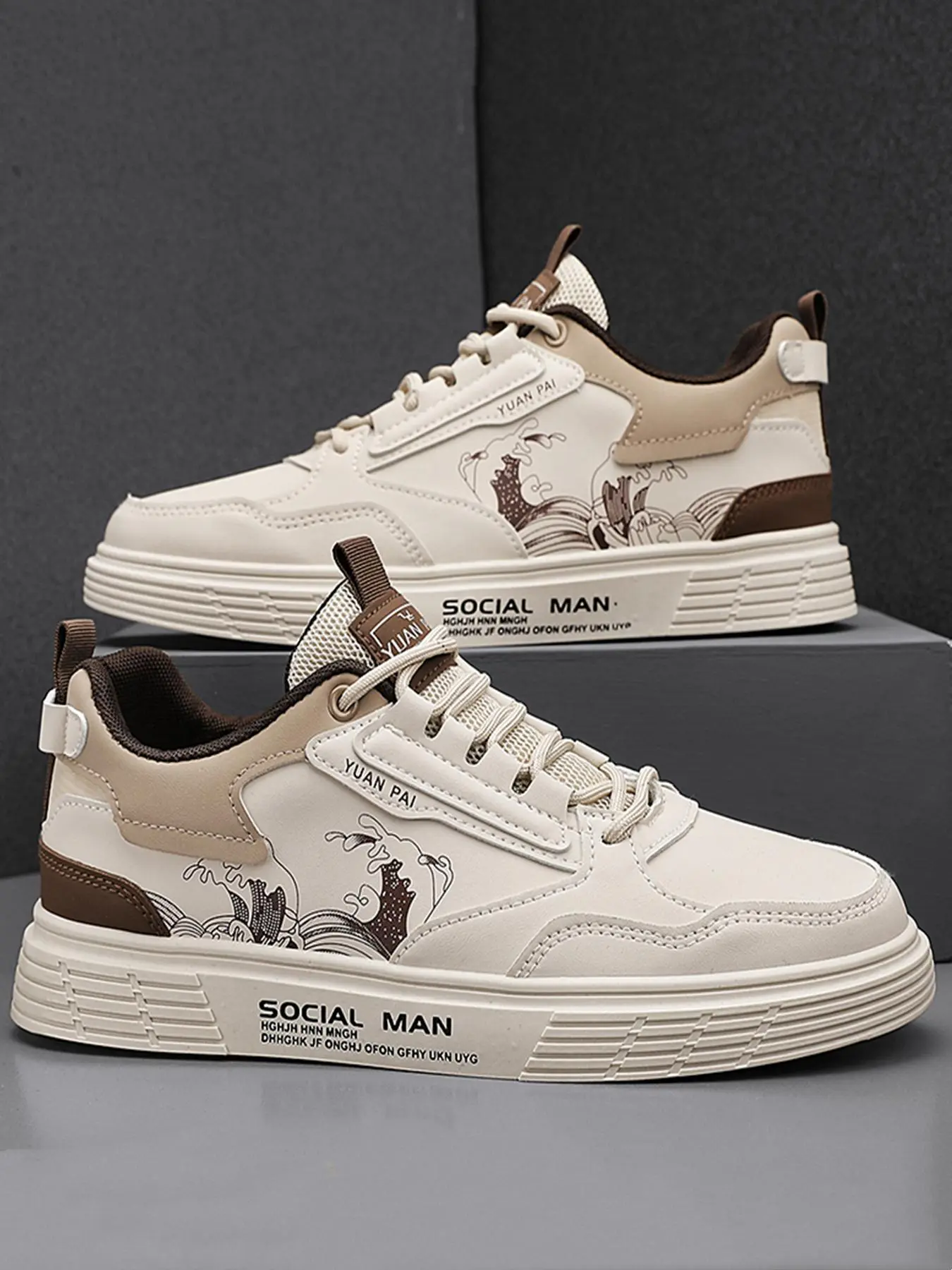 Men's Casual Lace Up Low Top Sneakers As Gift, Cute Cartoon Letter Graphic Skate Shoes for Men, Fashion Pu Leather Comfortable Shoes Designer Shoes, Footwear