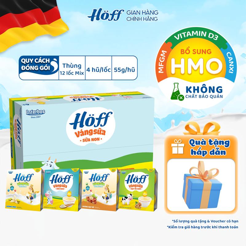 Váng sữa cho bé ăn dặm mix vị Hoff bổ sung dinh dưỡng canxi HMO MFGM DHA vitamin D3 khoáng chất hỗ trợ phát triển trí não hỗ trợ tăng cường miễn dịch thùng 12 lốc (48 hộp x 55g)