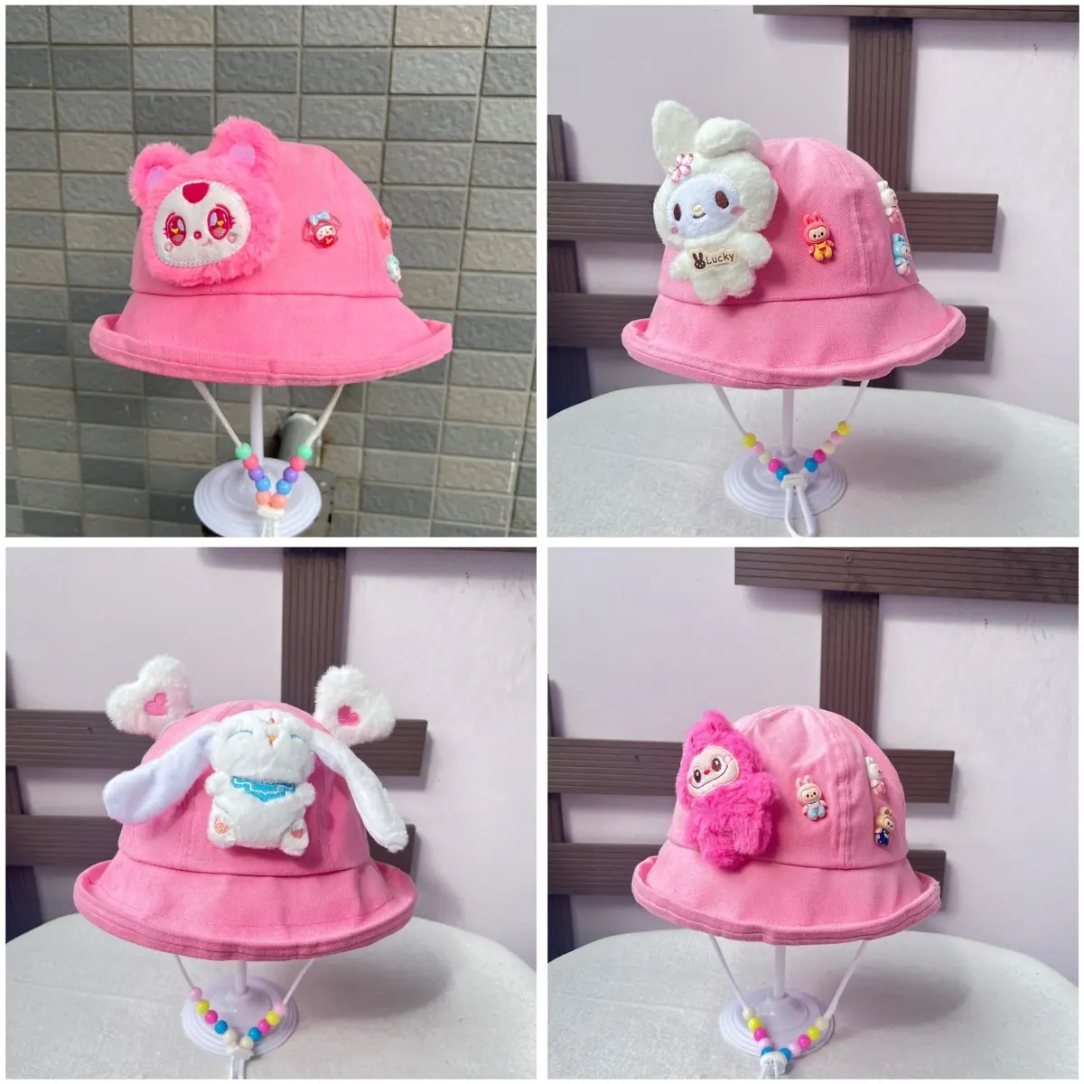 (5-10 tuổi) Nón Cinnamoroll, Labubu dễ thương cho bé gái 20-35kg Tặng Dây Gắn Hạt Xinh Xinh