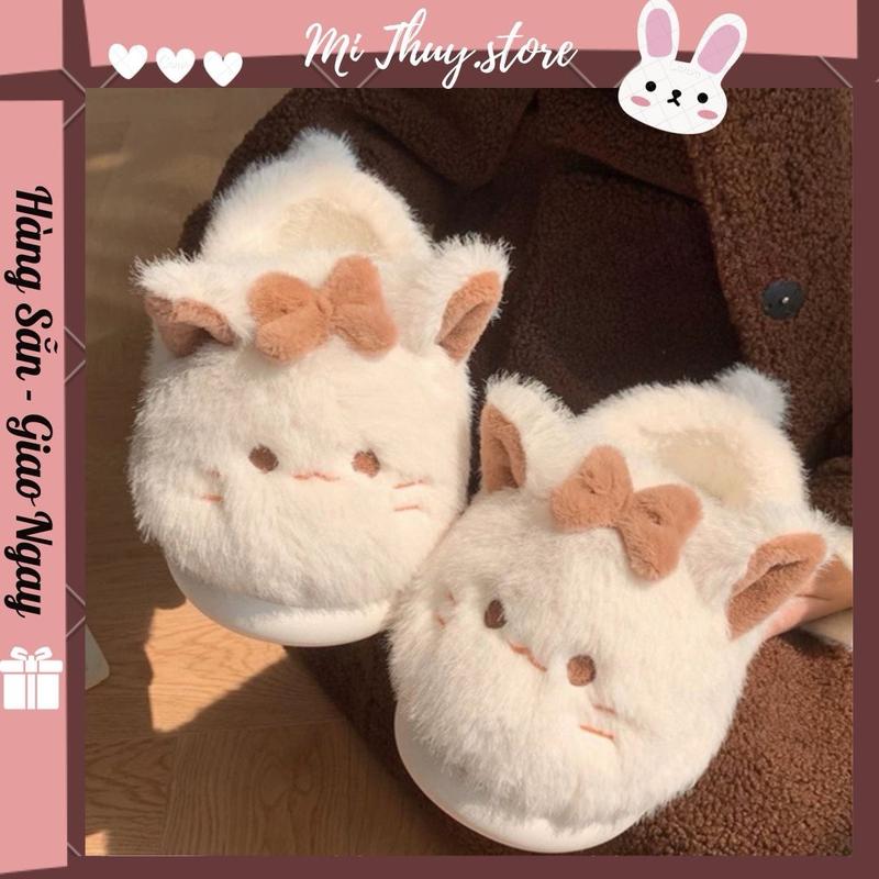 Giày dép bông dép bông nữ mèo cute đeo nơ XXT GIÀY BÔNG MÈO ĐEO NƠ