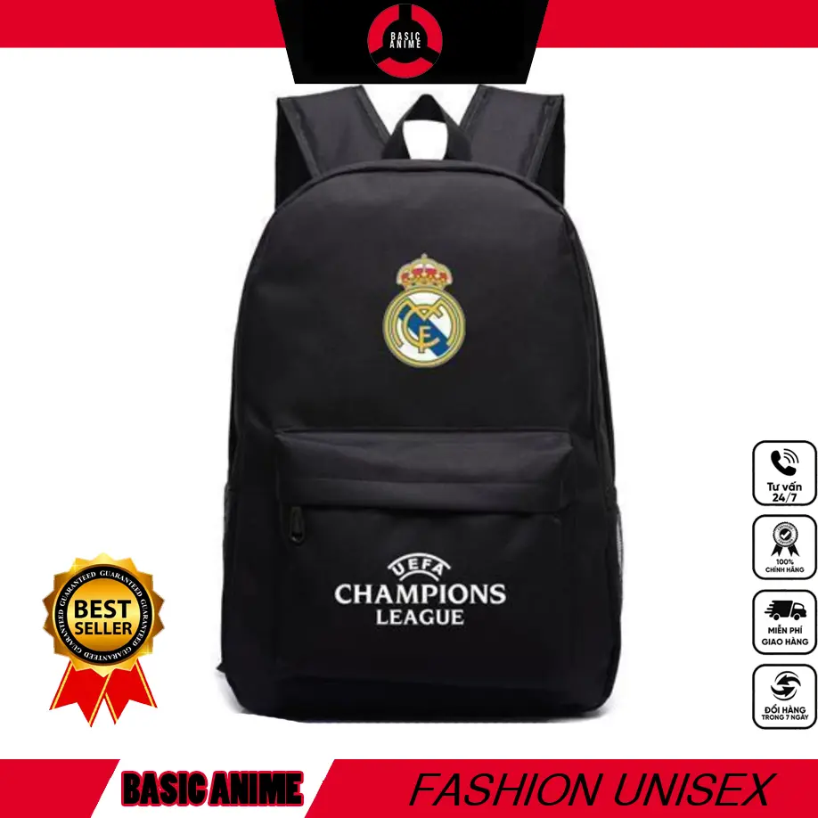 Balo đi học in Logo Champions League Juventus C Luo Liverpool Hotspur Chelsea Real Madrid Manchester United 1 mẫu mới