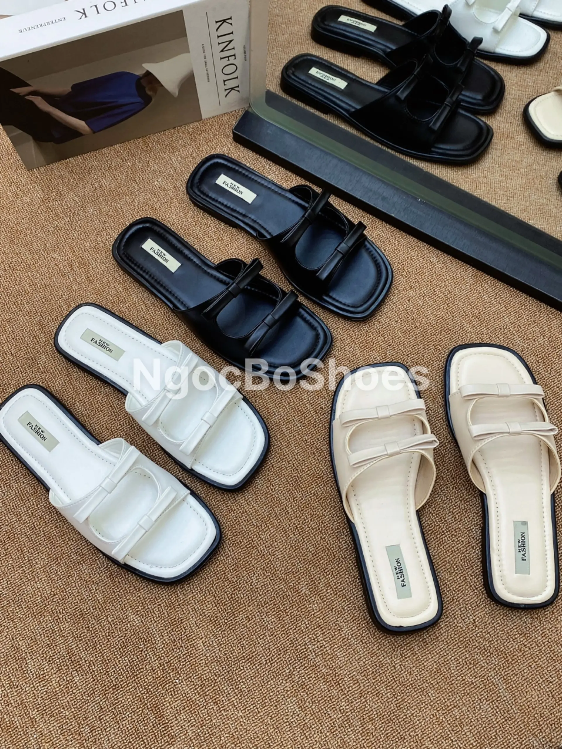 Dép nữ mũi vuông quai gắn nơ ngang DéP GiàY Shoes
