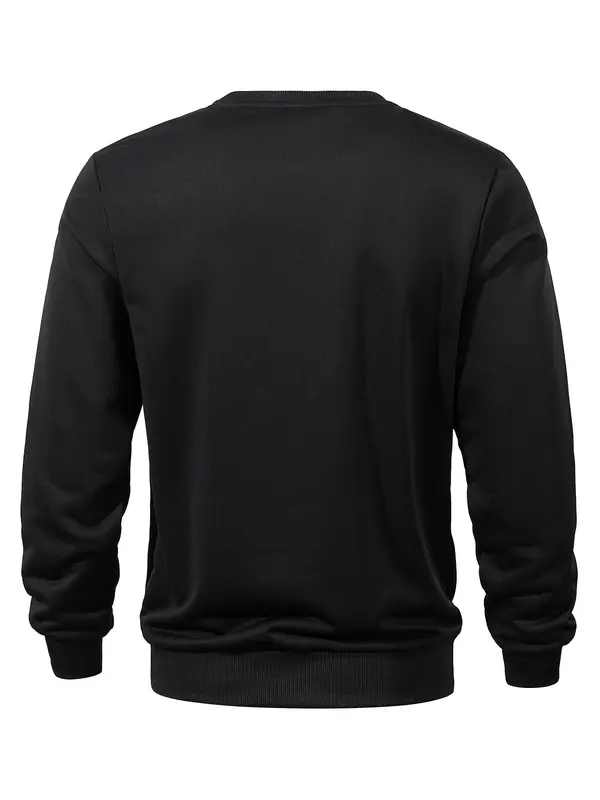 Men's Solid Round Neck Sweatshirt, Regular Fit Casual Long Sleeve Pullover for Spring & Fall, Men's Top for Daily Wear 1