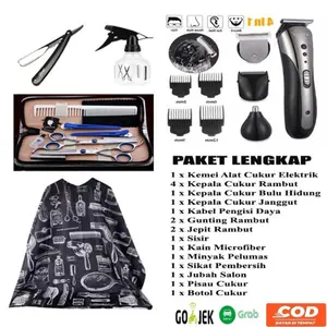PAKET BERBERSHOP LENGKAP GUNTING RAMBUT GUNTING SASAK ALAT CUKUR ELEKTRIK KEMEI Mesin Sisir Kumis Tubuh