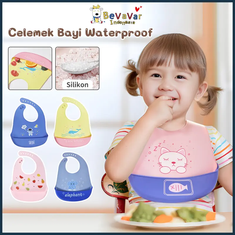 Bevavar Celemek Makan Bayi Lucu Baby Bib Slabber Silikon Anti Air 0
