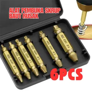 6pcs Tap Balik Screw Extractor Alat Skrup Pembuka Baut Rusak Broken Remover
