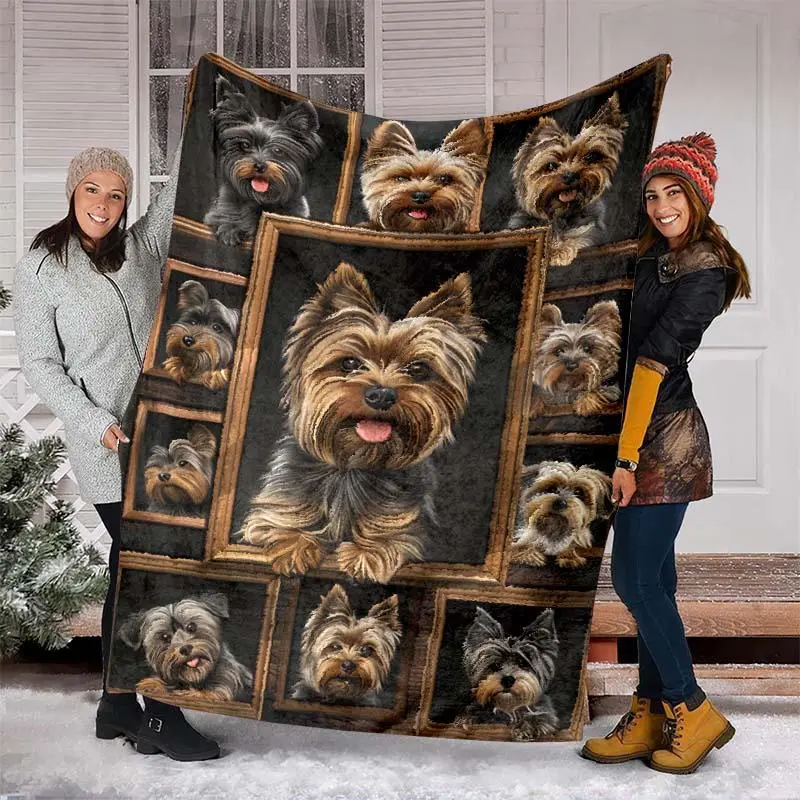 Yorkshire Terrier Pattern Blanket, 1 Count Frame Design Soft Throw Blanket, Air-conditioned Room Warm Nap Blanket for Home Office Travel