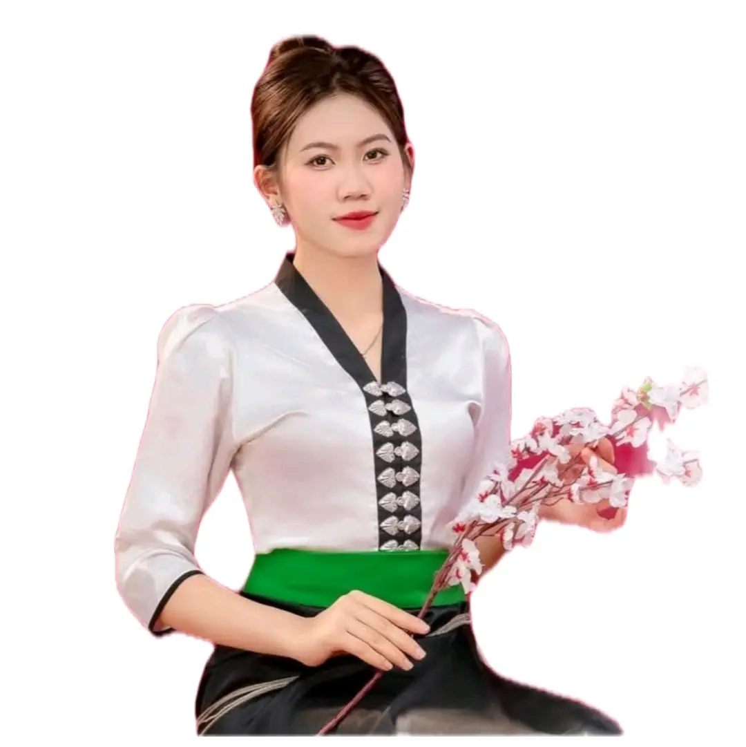 áo cóm truyền thống tây bắc màu trắng tây lỡ cổ v