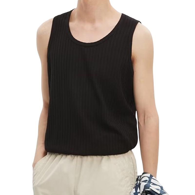 Áo Vest Thường Ngày Mùa Hè Cho Nam, Cổ Tròn, Không Tay, Gân Dọc, Áo Tập Thể Dục, Dáng Rộng Vừa Vặn, Màu Trơn Thích Hợp Cho Thể Thao Và Đi Chơi 4