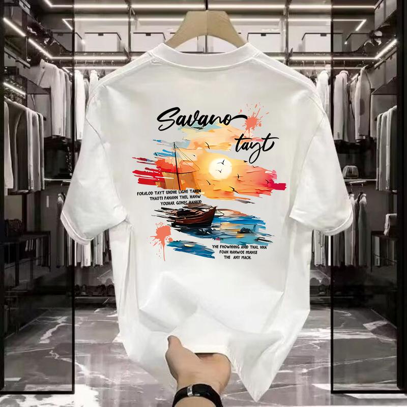 Product Introduction of Áo Thun Nam, In Hình Hoàng Hôn, Tay Ngắn, Dáng Rộng Vừa Vặn, Thoải Mái, Làm Bằng 100% Cotton 22