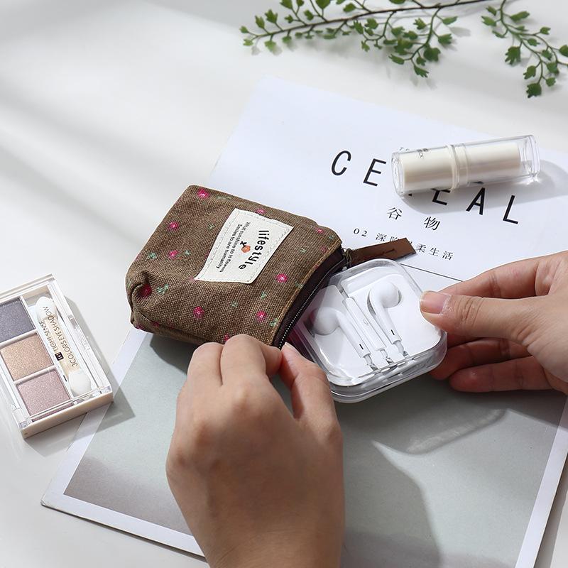 Product Introduction of 3PCS Small Fresh Fragmented Flowers Wallet Canvas Coin Purse Lady Girls Earphone Coin Key Money Storage Bag Zipper Pouch Card Holder 22