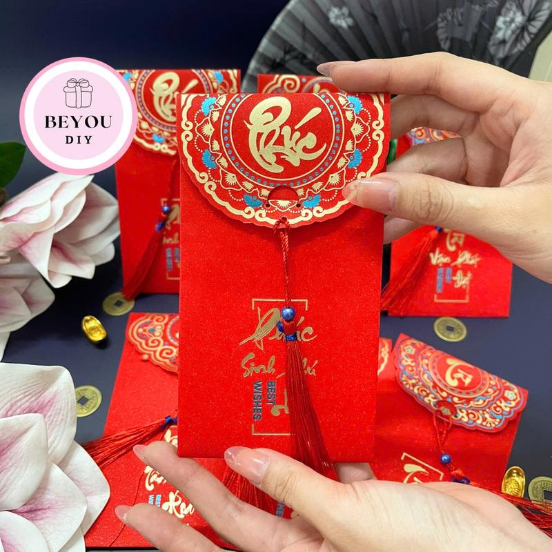 Combo 10 20 Bao Lì Xì Đỏ Kèm Tua Rua Có Kim Tuyến Lấp Lánh, Phù Hợp Cho Dịp Tết, Cưới Hỏi, Mừng Thọ