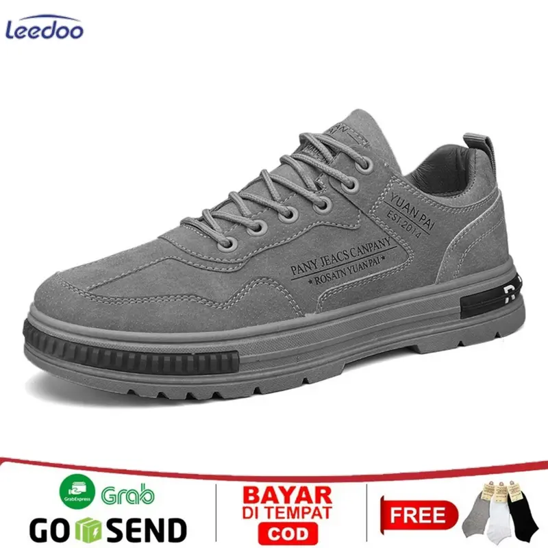 Leedoo Sepatu Pria Formal Casual Sepatu Running Cowok Nyaman Sepatu Karet  Sneaker Shoes Lari MC441 Abu 41