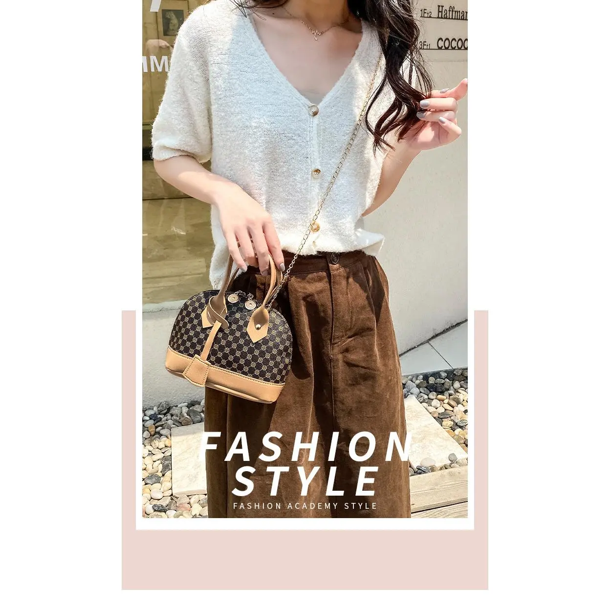 Flower shell bag, women's Korean version fashion printed handbag, retro shell bag