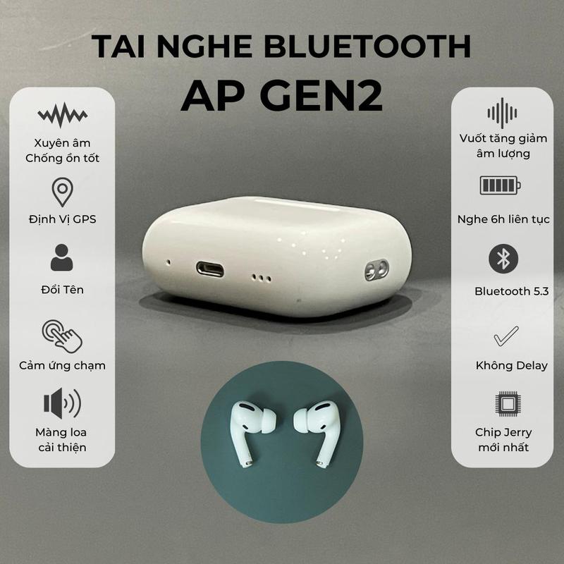 Tai nghe Bluetooth apro GEN 2 âm thanh hay loa chuẩn pin lớn , tai nghe không dây , định vị đổi tên tự động kết nối màu trắng