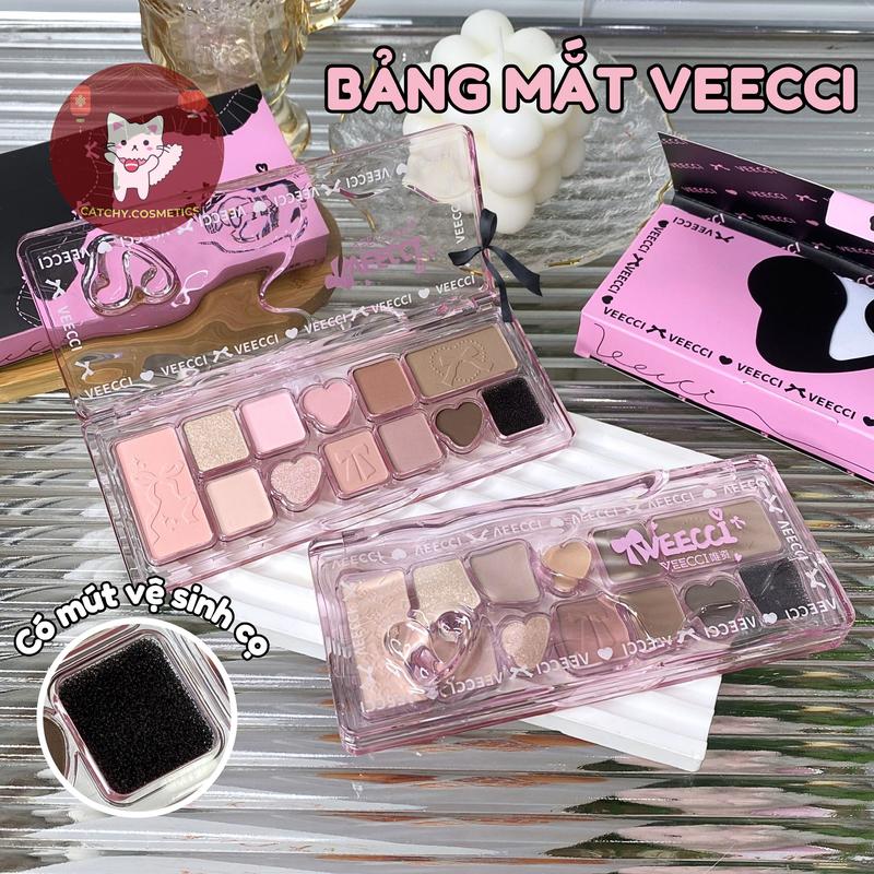 VEECCI Bảng Phấn Mắt VEECCI 11 Ô Ballet Nơ Lụa Hồng Đen Có Kèm Mút Vệ Sinh Cọ Tiện Lợi Đa Năng 9.3g