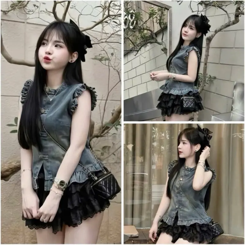 Áo Jeans Tay Bèo Phong Cách Tiểu Thư Dễ Phối Đồ ,Chất Jeans Bò Mềm
