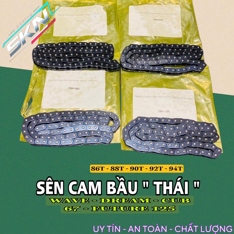 Sên cam bầu thái cho xe Wave 100, Wave 110, Dream, Cub, 67, Future 125 thép đen mắt liền Phụ Tùng