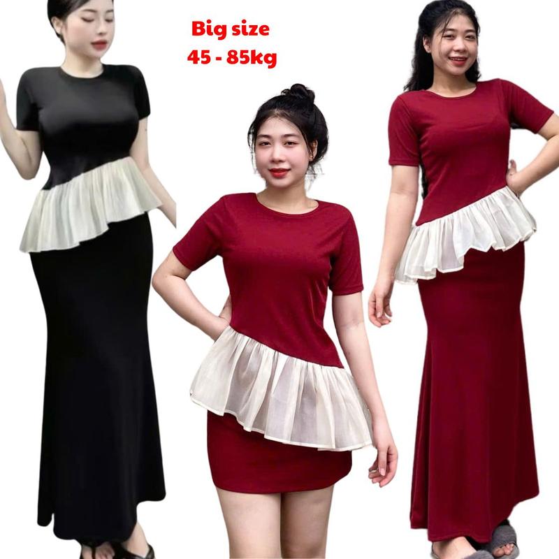  Set Chân Váy Đuôi Cá Váy Ngắn Áo Thun Tay Ngắn Phối Tơ Voan Xéo Bigsize ESHOP Áo Thun Ba Lô Phối Bèo Váy Đuôi Cá Dài Thun Gân Tăm Co Giãn Đẹp Dễ Thương Top Woment 