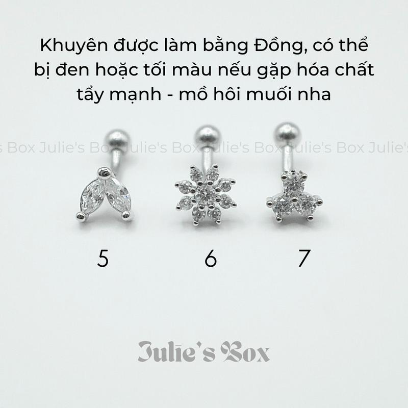 [1 CHIẾC] [XỎ] Khuyên Tai ROOK Bảy Mẫu Thân Màu Bạc Bi Tròn Unisex Không Gỉ Không Ngứa julies box 66 Hàng ngày 5