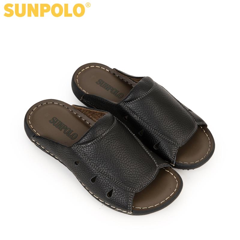  SUNPOLO Dép da bò nam quai ngang DQN025 hàng tốt da xịn 