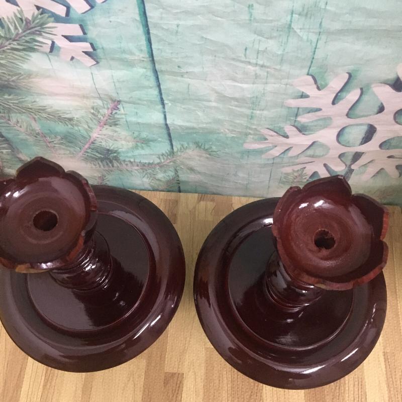 Cặp chân đèn gỗ cao 34cm màu nâu thờ cúng cao cấp 5