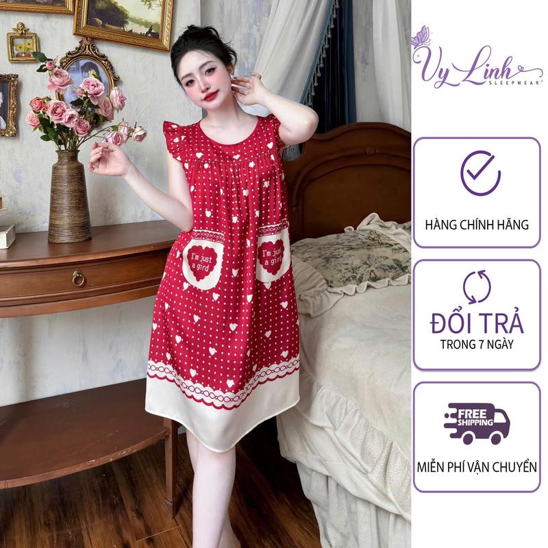 Đầm Ngủ Nữ Kiểu Tay Cánh Tiên Hoạ Tiết In 3D Chất Liệu Lụa Latin Mềm Mịn Mát S970 Dress