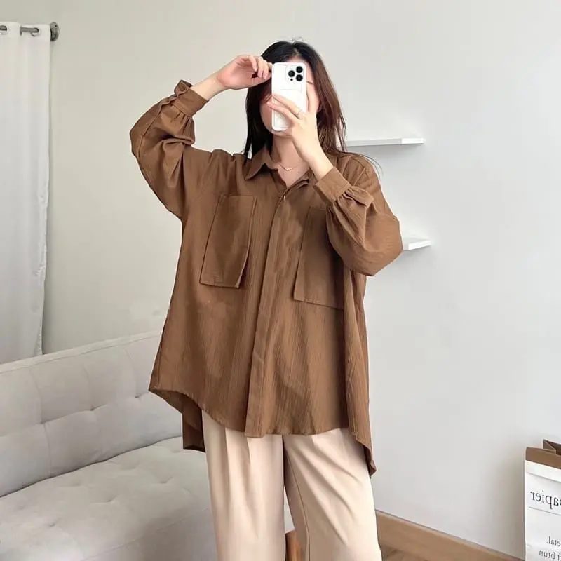 Gea Top | Kemeja Oversize Linen Wanita - Linen Crinkle Shirt - Atasan Wanita Lengan Panjang 4