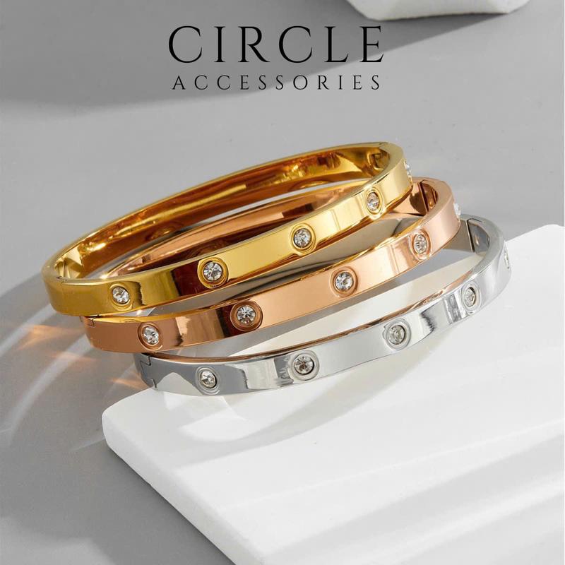 Lắc tay dạng kiềng Cati bản dày 6mm freesize ni 50-54 mạ vàng 18K không đen gỉ, bền màu, dùng hằng ngày, quà tặng sinh nhật ý nghĩa, thời trang, phong cách vòng tay cỏ 4 lá