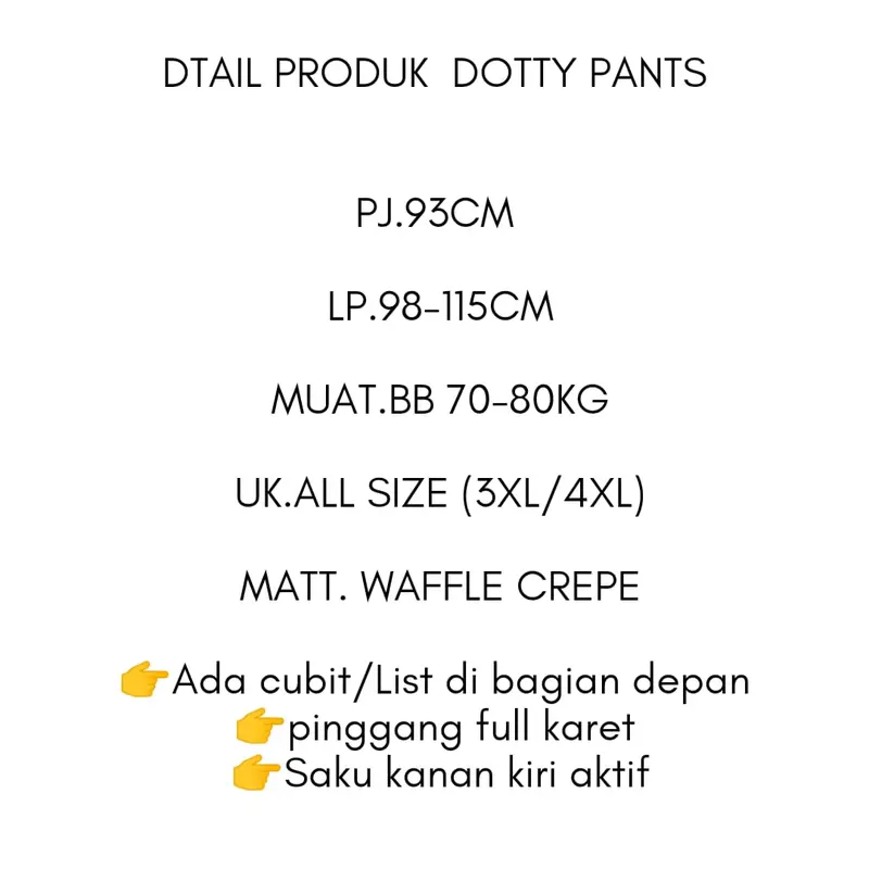 Celana doty pants jumbo | matt waffle crepe premium Kulot Wanita Panjang Pant Katun Cewek 1