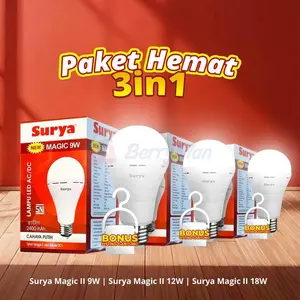 [Paket Hemat] Isi 3 Pcs Surya Magic II Lampu Bohlam Emergency LED 9W 12W 18W AC DC Cahaya Putih Auto Nyala Hemat Energi Tahan Lama